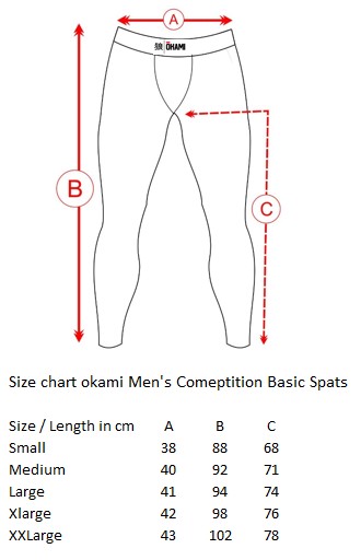 Spats / Compression Pants Sizing Chart