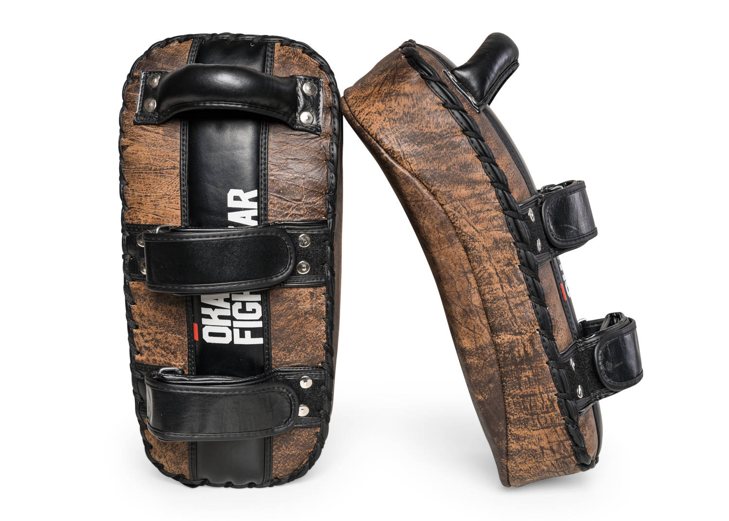 OKAMI fightgear Leather Thai Pads Impact Pro Curved Vintage