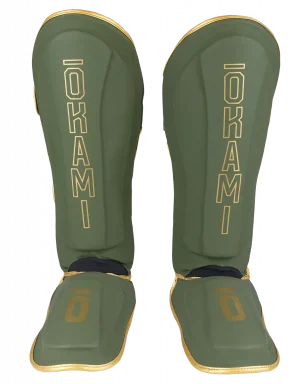 OKAMI FIGHTGEAR Shin Guards Competitor V2 Olive/Gold