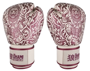 OKAMI FIGHTGEAR Boxing Gloves Hanuman Beige/WineRed